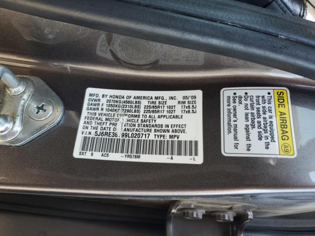 5J6RE38799L020717 - 2009 HONDA CR-V EXL CHARCOAL photo 14