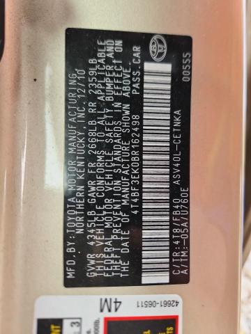 4T4BF3EK0BR162498 - 2011 TOYOTA CAMRY BASE BEIGE photo 13