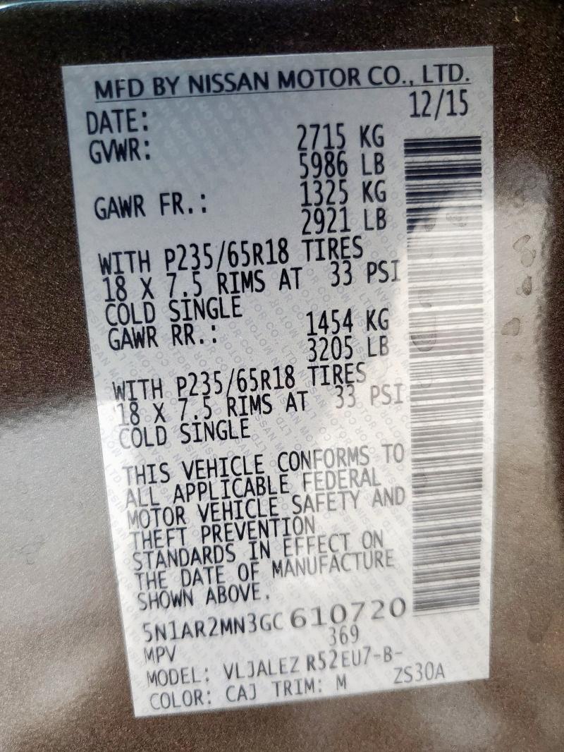 5N1AR2MN3GC610720 - 2016 NISSAN PATHFINDER S Gri fotoğraf 13