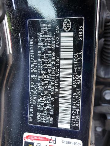 4T1BF1FK1GU211597 - 2016 TOYOTA CAMRY LE BLACK photo 12