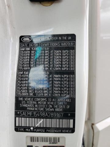 SALMF15498A289167 - 2008 LAND ROVER RANGE ROVE HSE WHITE photo 13