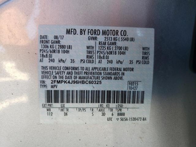 2FMPK4J96HBC60325 - 2017 FORD EDGE SEL SILVER photo 14