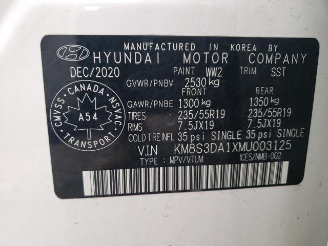 KM8S3DA1XMU003125 - 2021 HYUNDAI SANTA FE SEL PREMIUM WHITE photo 13