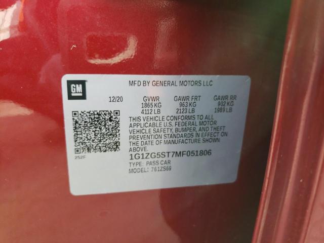 1G1ZG5ST7MF051806 - 2021 CHEVROLET MALIBU RS 红色 照片 12