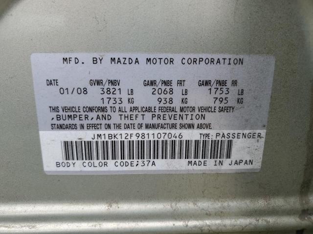 JM1BK12F981107046 - 2008 MAZDA 3 I GREEN photo 12