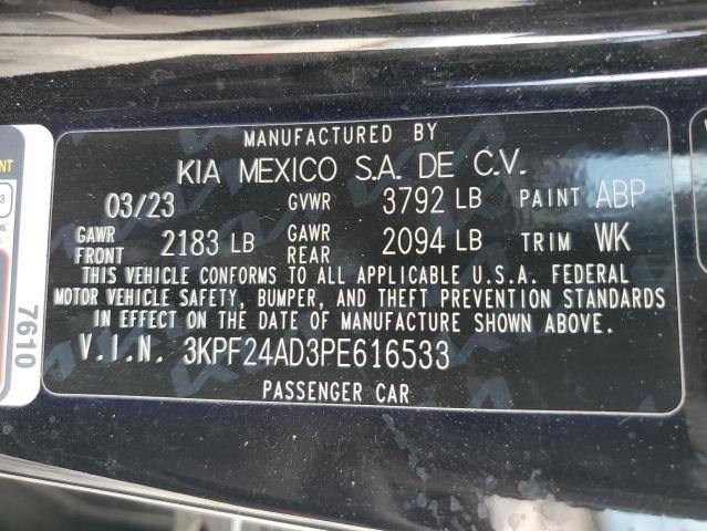 3KPF24AD3PE616533 - 2023 KIA FORTE LX BLACK photo 12