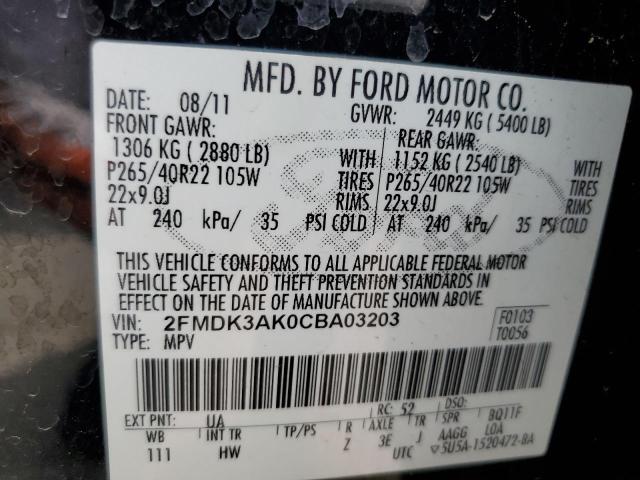 2FMDK3AK0CBA03203 - 2012 FORD EDGE SPORT BLACK photo 13