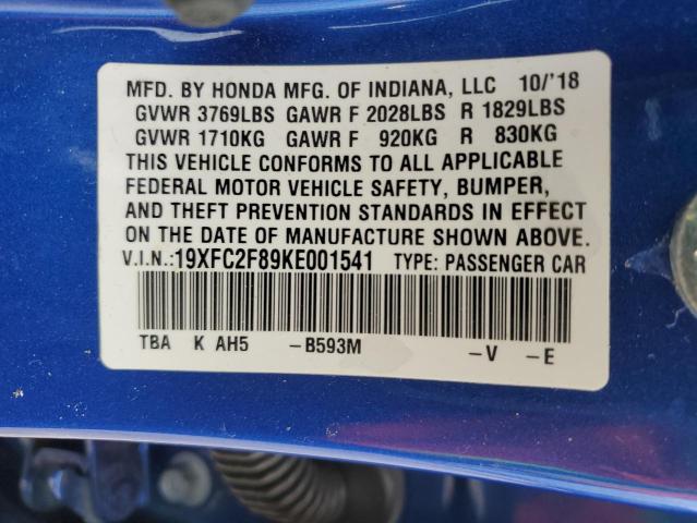 19XFC2F89KE001541 - 2019 HONDA CIVIC SPORT 蓝色 照片 12