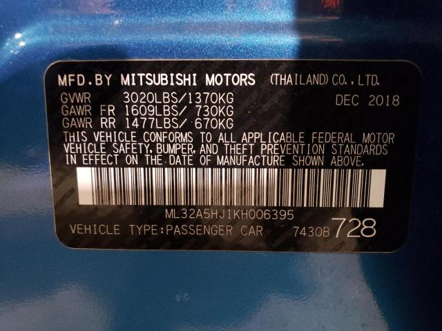 ML32A5HJ1KH006395 - 2019 MITSUBISHI MIRAGE LE BLUE photo 12