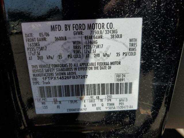 1FTPX14526FB37257 - 2006 FORD F150 BLACK photo 12