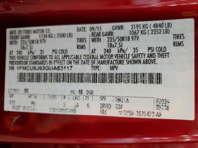 1FMCU9J93GUA83117 - 2016 FORD ESCAPE TITANIUM RED photo 14