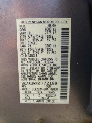 5N1AR18WX5C772189 - 2005 NISSAN PATHFINDER LE 米色 照片 13