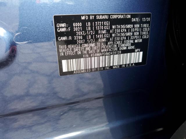 4S4WMAPD8M3429139 - 2021 SUBARU ASCENT LIMITED BLUE photo 12