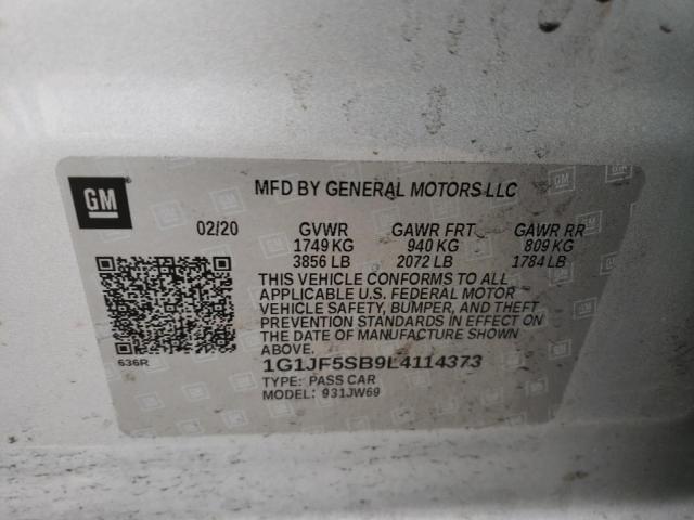 1G1JF5SB9L4114373 - 2020 CHEVROLET SONIC PREMIER SILVER photo 12