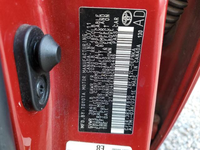 2T1BU4EEXBC606486 - 2011 TOYOTA COROLLA BASE RED photo 12