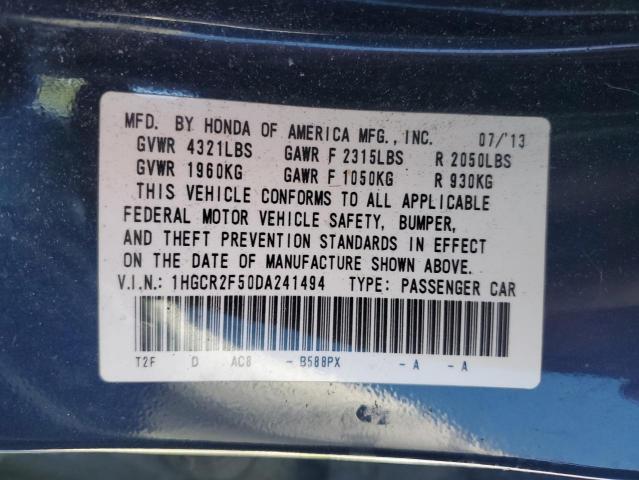 1HGCR2F50DA241494 - 2013 HONDA ACCORD SPORT 蓝色 照片 12