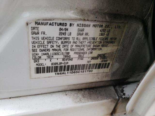 1N4AL11D65C151780 - 2005 NISSAN ALTIMA S WHITE photo 12