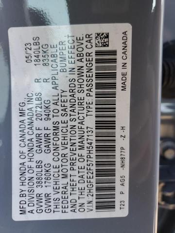 2HGFE2F57PH547137 - 2023 HONDA CIVIC SPORT GRAY photo 12