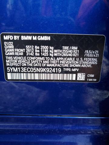 5YM13EC05N9K92419 - 2022 BMW X3 M BLUE photo 12