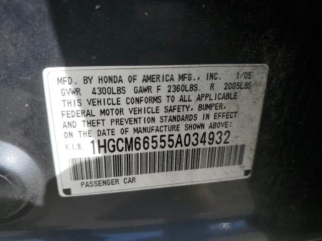 1HGCM66555A034932 - 2005 HONDA ACCORD EX BLUE photo 12