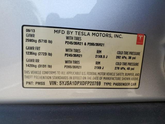 5YJSA1DPXDFP20769 - 2013 TESLA MODEL S SILVER photo 13