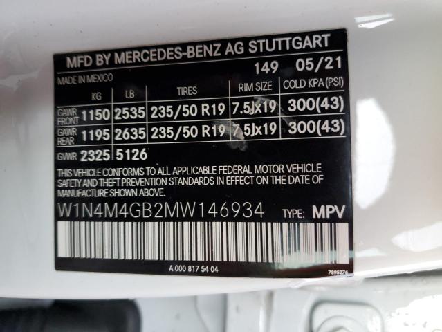 W1N4M4GB2MW146934 - 2021 MERCEDES-BENZ GLB 250 WHITE photo 13