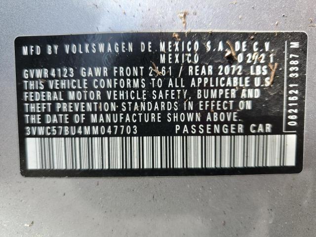 3VWC57BU4MM047703 - 2021 VOLKSWAGEN JETTA S SILVER photo 12