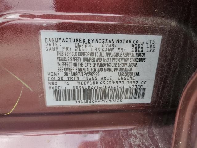 3N1AB8CV4PY292825 - 2023 NISSAN SENTRA SV BURGUNDY photo 12