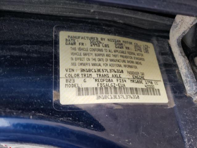 3N1BC13E57L376318 - 2007 NISSAN VERSA S BLUE photo 14