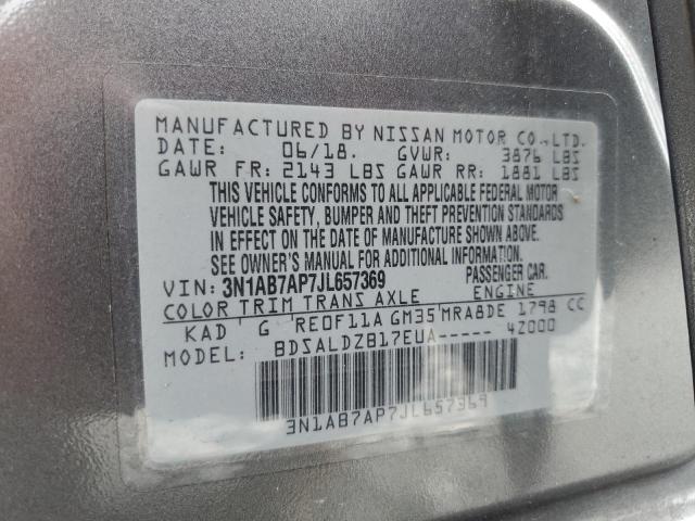 3N1AB7AP7JL657369 - 2018 NISSAN SENTRA S GRAY photo 12