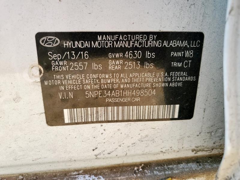 5NPE34AB1HH498504 - 2017 HYUNDAI SONATA SPORT WHITE photo 12