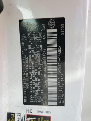 4T4BE46KX8R032079 - 2008 TOYOTA CAMRY CE WHITE photo 12