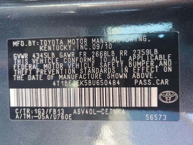 4T1BF3EK5BU650484 - 2011 TOYOTA CAMRY BASE GRAY photo 12