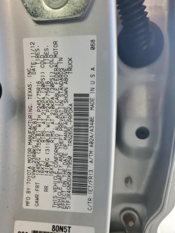 5TFJX4GN5DX017950 - 2013 TOYOTA TACOMA DOUBLE CAB SILVER photo 12