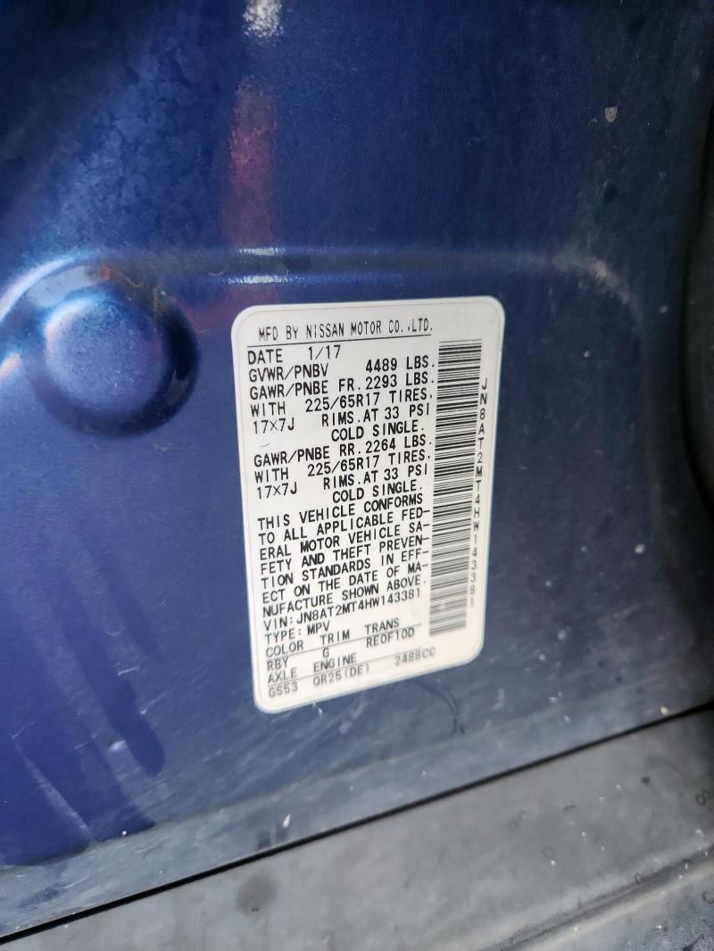 JN8AT2MT4HW143381 - 2017 NISSAN ROGUE S BLUE photo 12