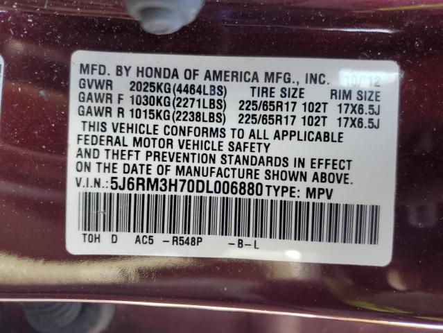 5J6RM3H70DL006880 - 2013 HONDA CR-V EXL BURGUNDY photo 13