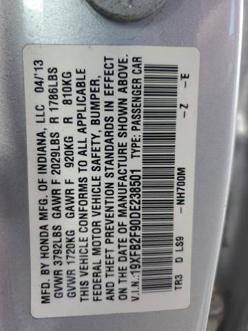 19XFB2F90DE238501 - 2013 HONDA CIVIC EXL SILVER photo 12