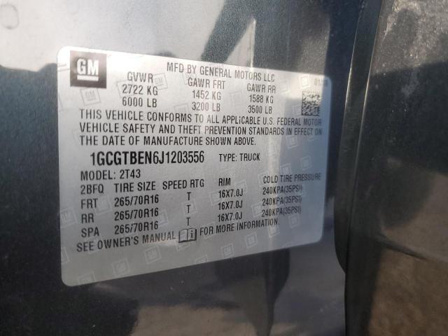 1GCGTBEN6J1203556 - 2018 CHEVROLET COLORADO CHARCOAL photo 12