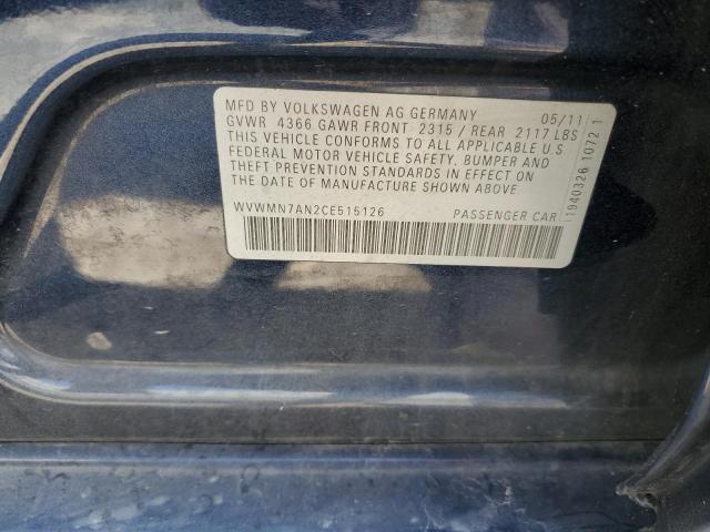 WVWMN7AN2CE515126 - 2012 VOLKSWAGEN CC SPORT BLUE photo 12