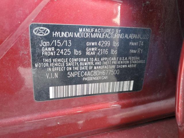 5NPEC4AC8DH677500 - 2013 HYUNDAI SONATA SE BURGUNDY photo 12