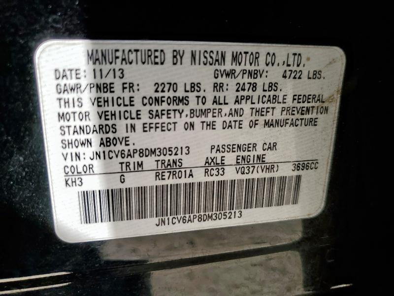 JN1CV6AP8DM305213 - 2013 INFINITI G37 BASE BLACK photo 12