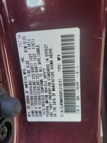 5J6RM4H59FL018727 - 2015 HONDA CR-V EX MAROON photo 14