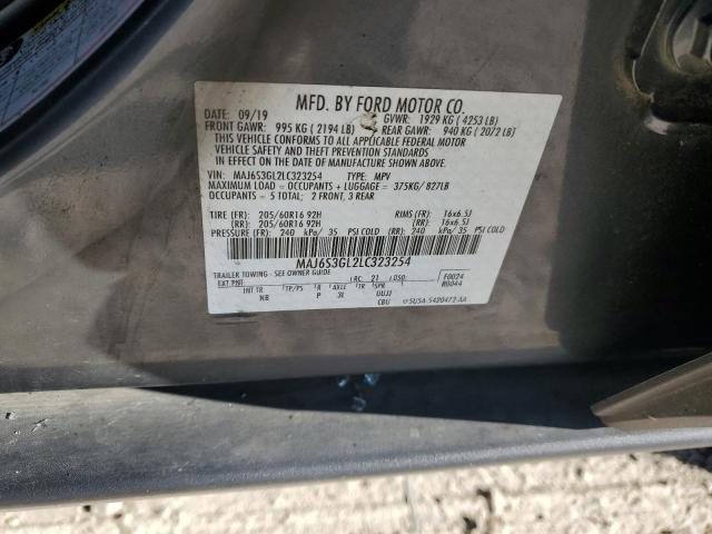 MAJ6S3GL2LC323254 - 2020 FORD ECOSPORT SE GRAY photo 12