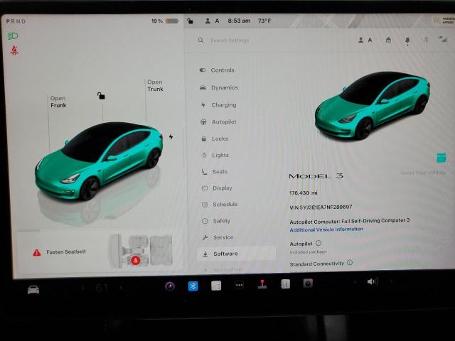 5YJ3E1EA7NF289697 - 2022 TESLA MODEL 3 BLACK photo 9