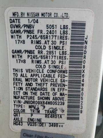 JN8DR09X64W805239 - 2004 NISSAN PATHFINDER LE 白色 照片 12