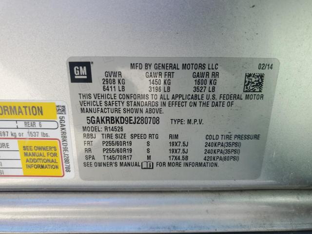 5GAKRBKD9EJ280708 - 2014 BUICK ENCLAVE SILVER photo 13