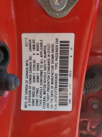 2HGFC1F7XHH653620 - 2017 HONDA CIVIC EXL წითელი ფოტო 13