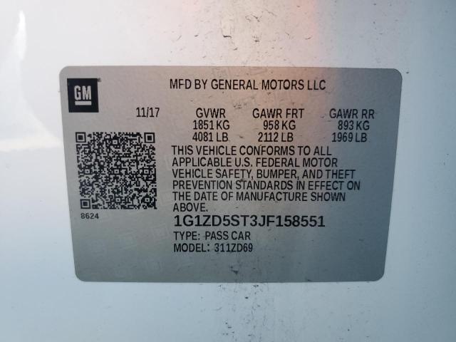 1G1ZD5ST3JF158551 - 2018 CHEVROLET MALIBU LT WHITE photo 13