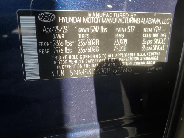 5NMS3DAJ0PH577605 - 2023 HYUNDAI SANTA FE SEL PREMIUM BLUE photo 12