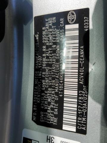 4T1BE46K68U232273 - 2008 TOYOTA CAMRY CE SILVER photo 12